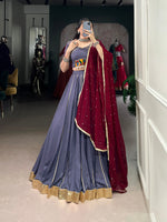 Thumbnail for Lorenvalley Darkgrey Pure Rayon Embossed Design With Gotta Patti Lace Touch Up Lehenga Choli with Dupatta