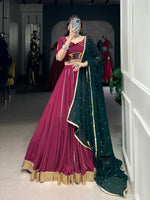 Thumbnail for Lorenvalley Ranipink Pure Rayon Embossed Design With Gotta Patti Lace Touch Up Lehenga Choli with Dupatta
