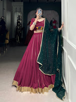 Thumbnail for Lorenvalley Ranipink Pure Rayon Embossed Design With Gotta Patti Lace Touch Up Lehenga Choli with Dupatta