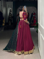 Thumbnail for Lorenvalley Ranipink Pure Rayon Embossed Design With Gotta Patti Lace Touch Up Lehenga Choli with Dupatta