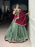 Thumbnail for Lorenvalley Seagreen Silk Crepe Sequins And Thread Embroidery Gotta Patti Lace Touch Up Lehenga Choli with Dupatta