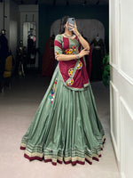 Thumbnail for Lorenvalley Seagreen Silk Crepe Sequins And Thread Embroidery Gotta Patti Lace Touch Up Lehenga Choli with Dupatta