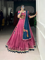 Thumbnail for Lorenvalley Pink Silk Crepe Sequins And Thread Embroidery Gotta Patti Lace Touch Up Lehenga Choli with Dupatta