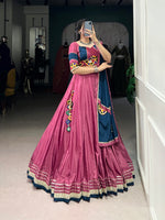 Thumbnail for Lorenvalley Pink Silk Crepe Sequins And Thread Embroidery Gotta Patti Lace Touch Up Lehenga Choli with Dupatta