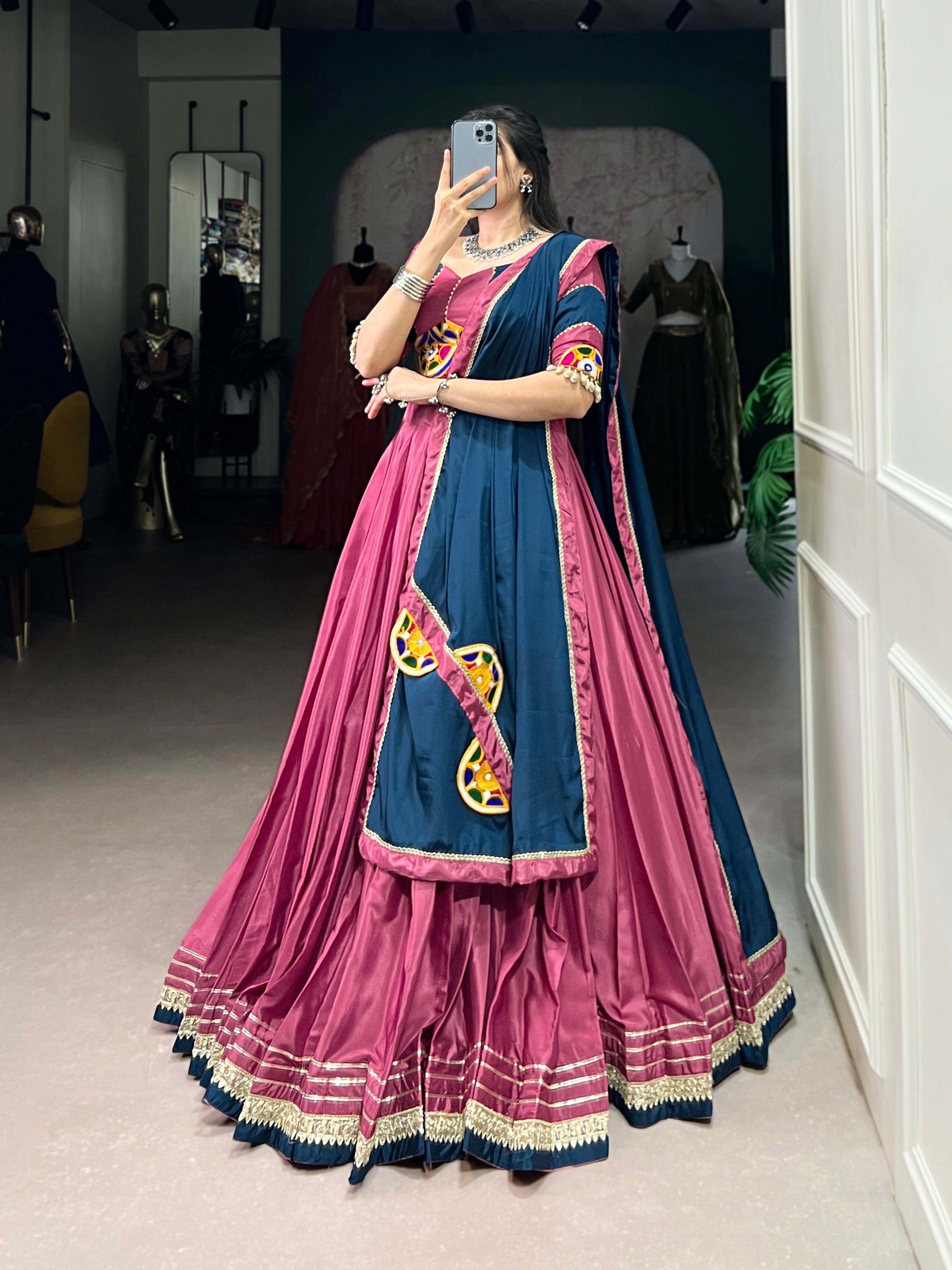 Lorenvalley Pink Silk Crepe Sequins And Thread Embroidery Gotta Patti Lace Touch Up Lehenga Choli with Dupatta