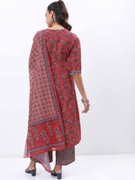 Thumbnail for Vishudh Red & Blue Floral Printed Angrakha Kurta With Palazzos & Dupatta - Distacart