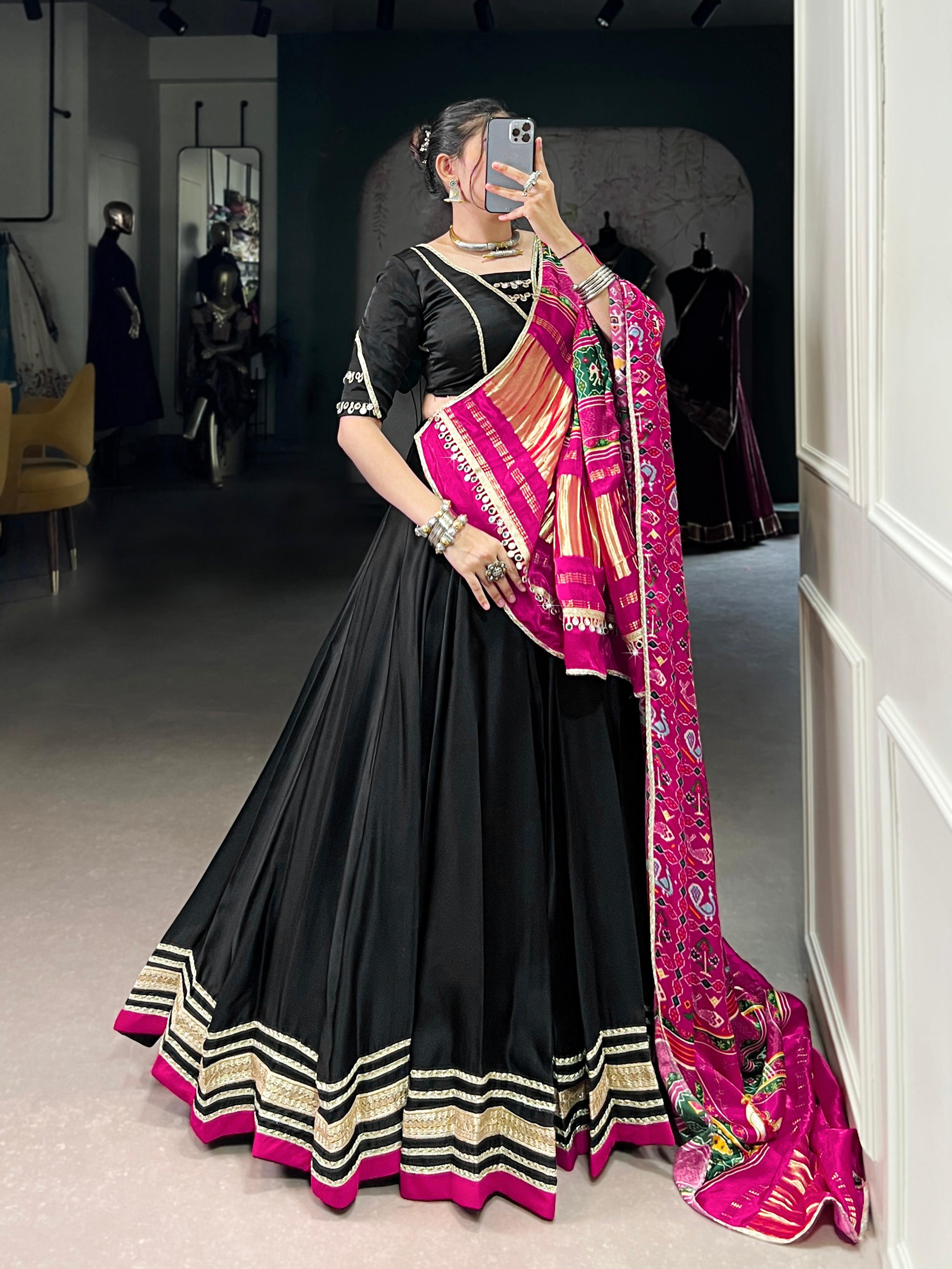 Lorenvalley Fashion Black Silk Georgette Lace Touch Up Lehenga Choli with Dupatta