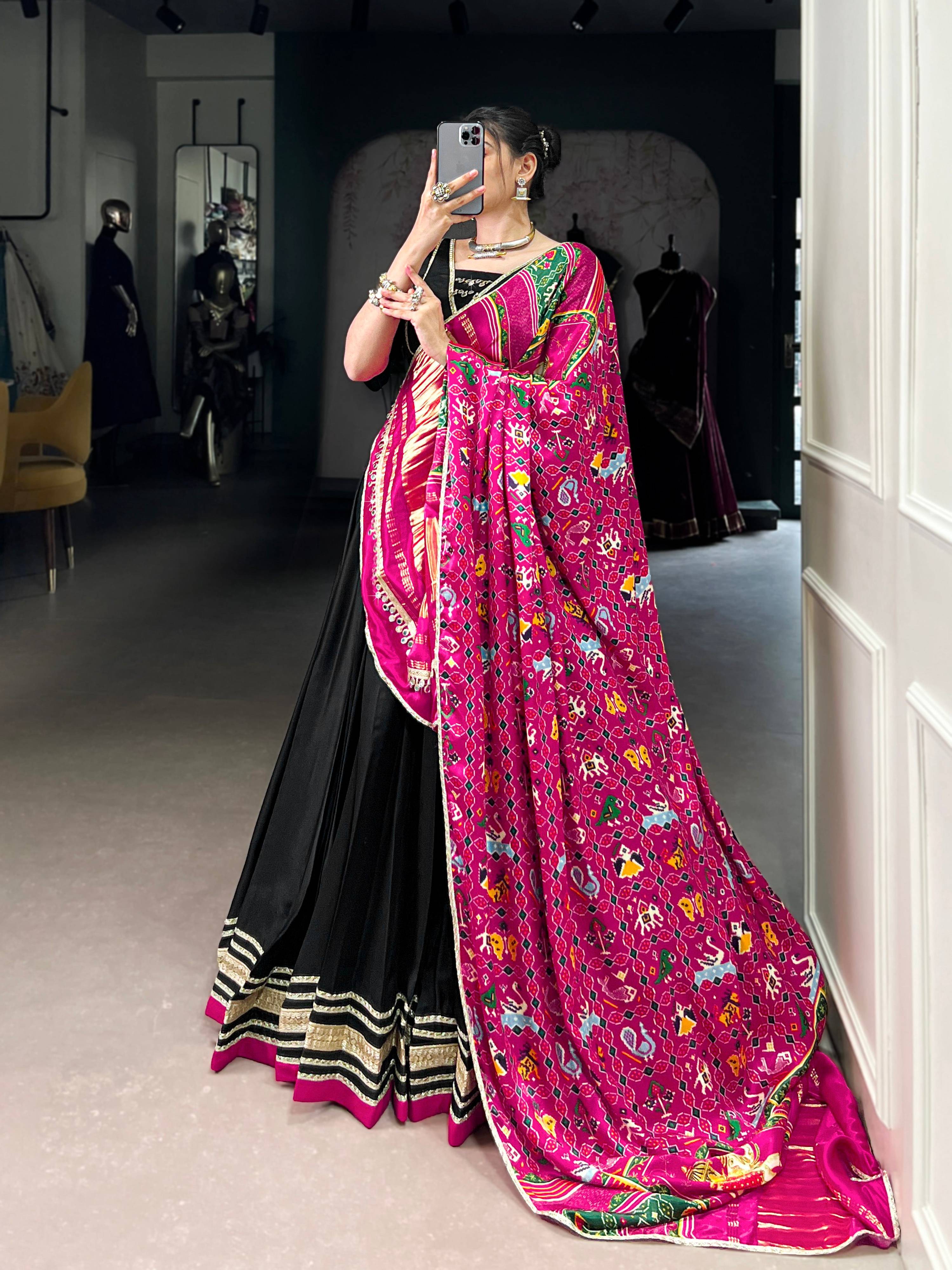 Lorenvalley Fashion Black Silk Georgette Lace Touch Up Lehenga Choli with Dupatta