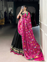 Thumbnail for Lorenvalley Fashion Black Silk Georgette Lace Touch Up Lehenga Choli with Dupatta