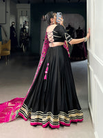 Thumbnail for Lorenvalley Fashion Black Silk Georgette Lace Touch Up Lehenga Choli with Dupatta