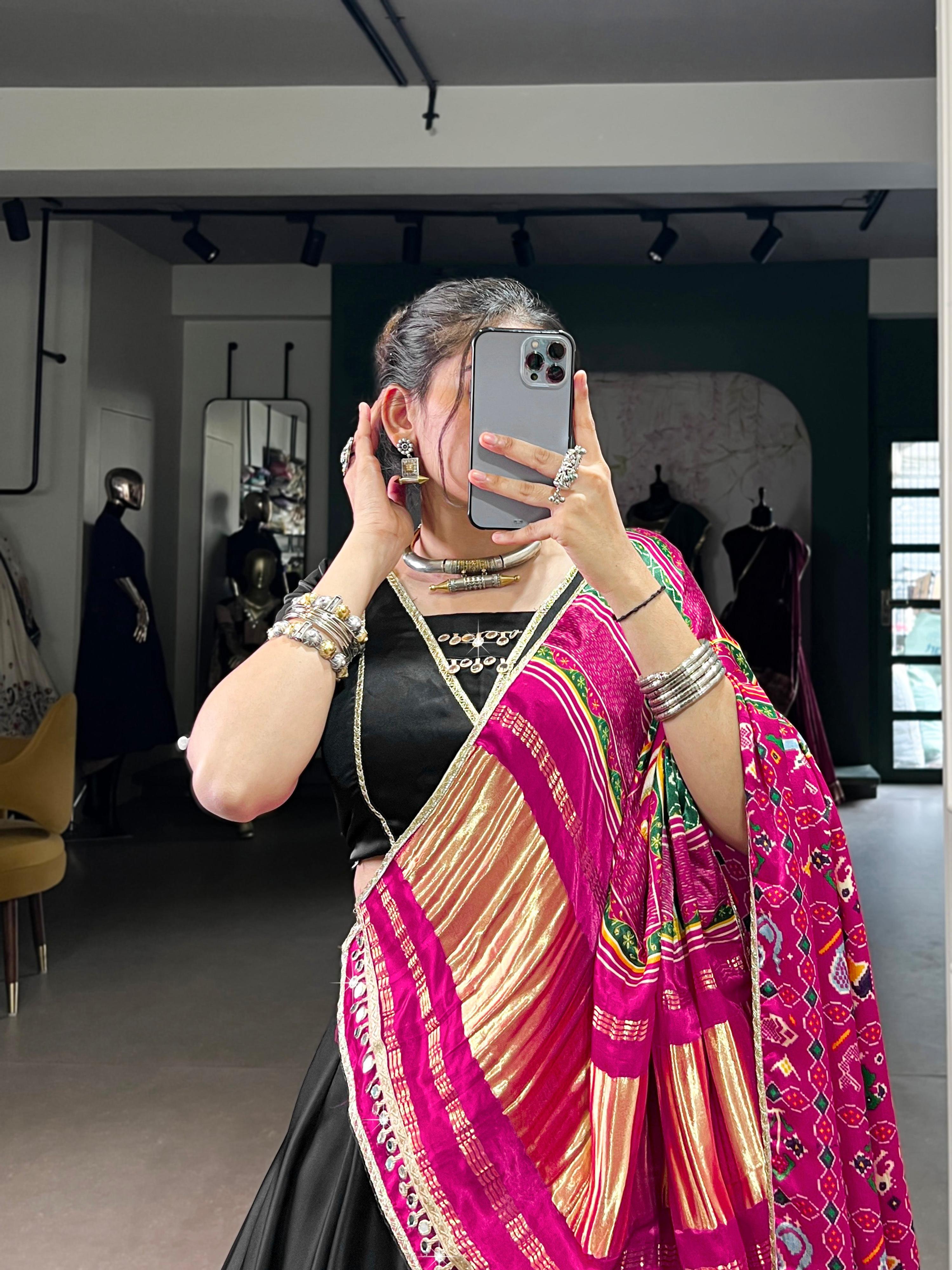 Lorenvalley Fashion Black Silk Georgette Lace Touch Up Lehenga Choli with Dupatta