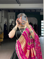 Thumbnail for Lorenvalley Fashion Black Silk Georgette Lace Touch Up Lehenga Choli with Dupatta