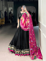 Thumbnail for Lorenvalley Fashion Black Silk Georgette Lace Touch Up Lehenga Choli with Dupatta