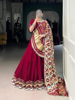 Thumbnail for Lorenvalley Fashion Maroon Silk Georgette Lace Touch Up Lehenga Choli with Dupatta