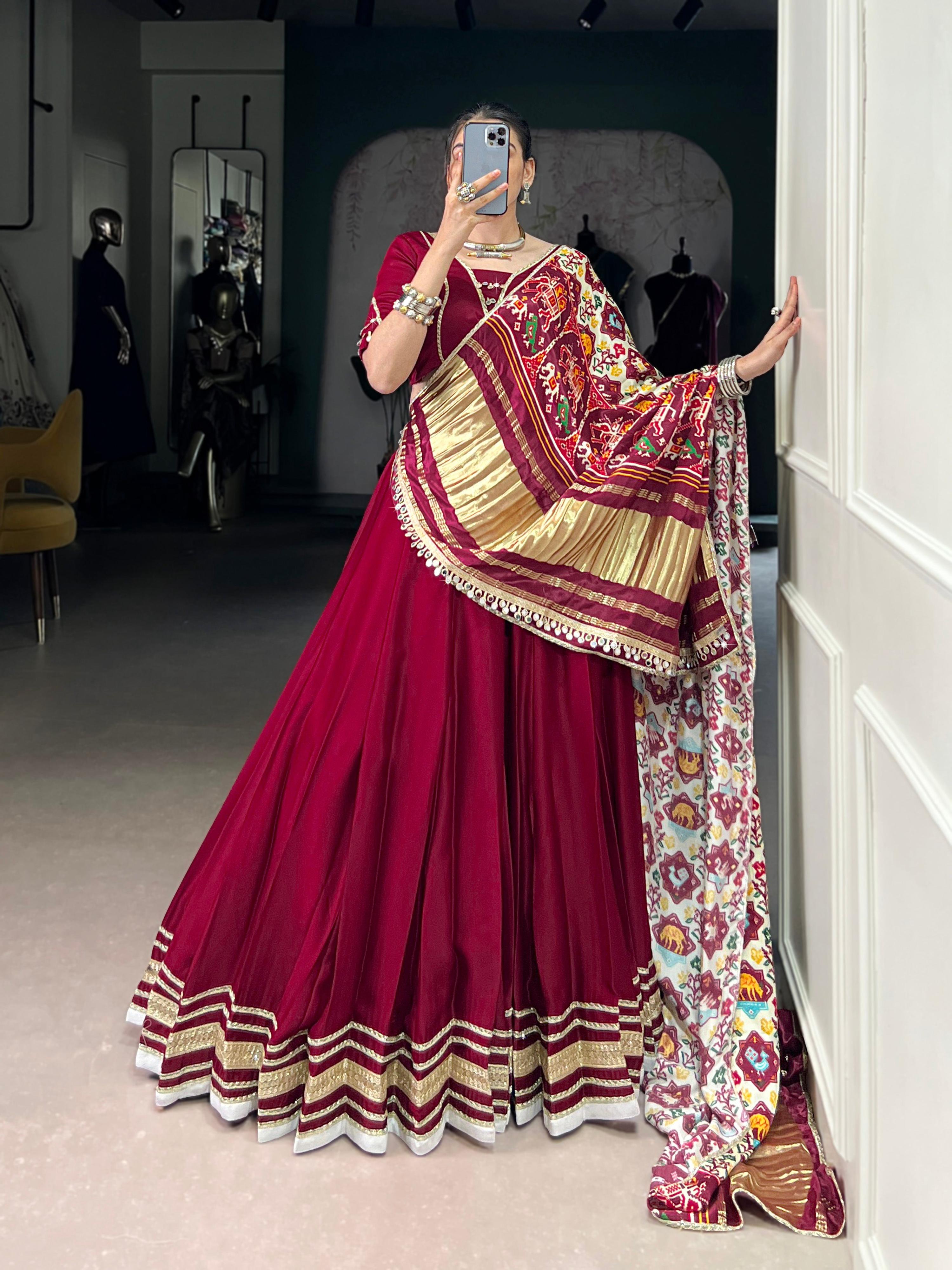 Lorenvalley Fashion Maroon Silk Georgette Lace Touch Up Lehenga Choli with Dupatta