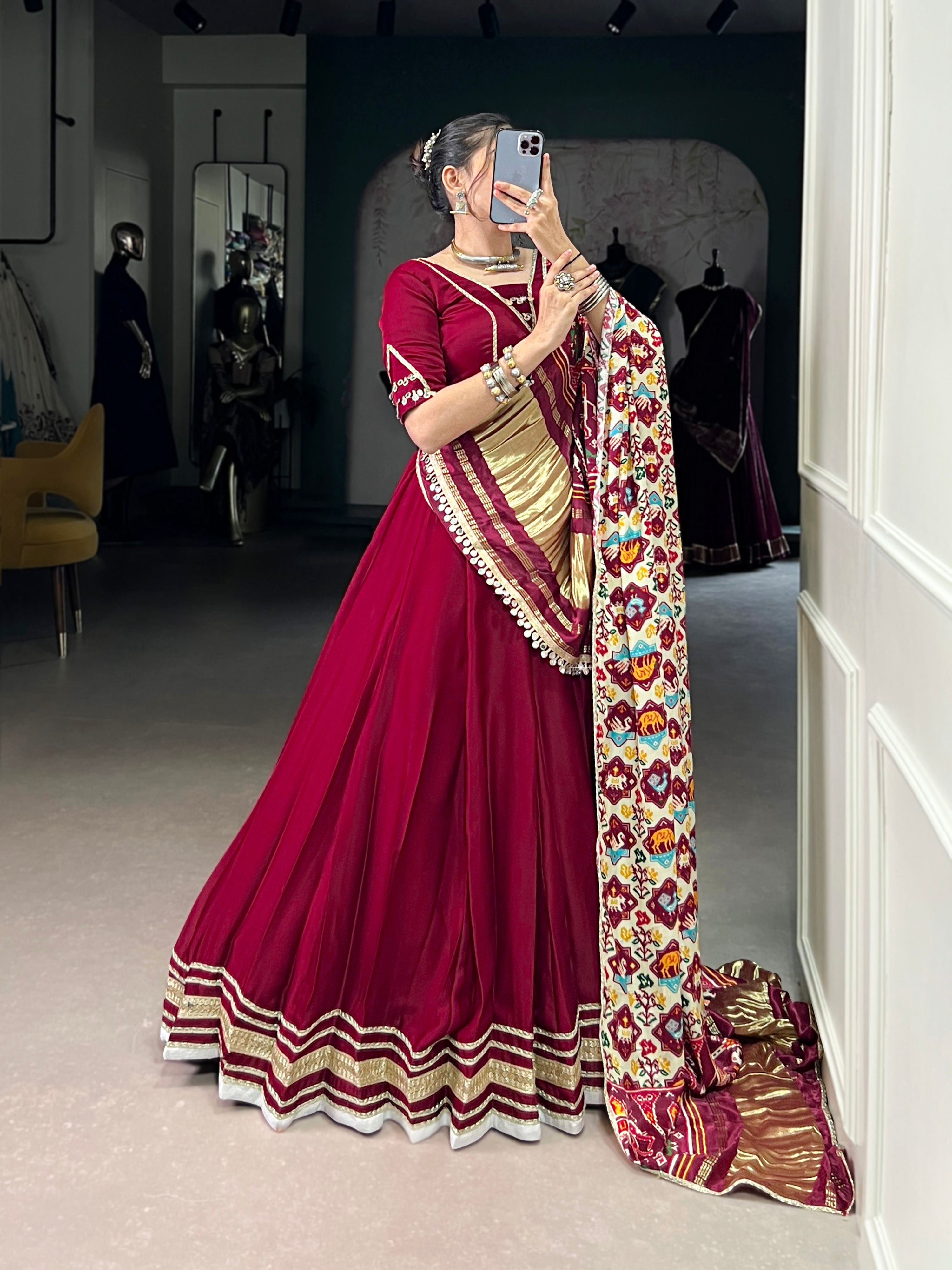 Lorenvalley Fashion Maroon Silk Georgette Lace Touch Up Lehenga Choli with Dupatta
