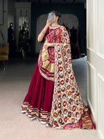 Thumbnail for Lorenvalley Fashion Maroon Silk Georgette Lace Touch Up Lehenga Choli with Dupatta