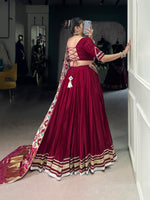 Thumbnail for Lorenvalley Fashion Maroon Silk Georgette Lace Touch Up Lehenga Choli with Dupatta