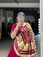 Thumbnail for Lorenvalley Fashion Maroon Silk Georgette Lace Touch Up Lehenga Choli with Dupatta