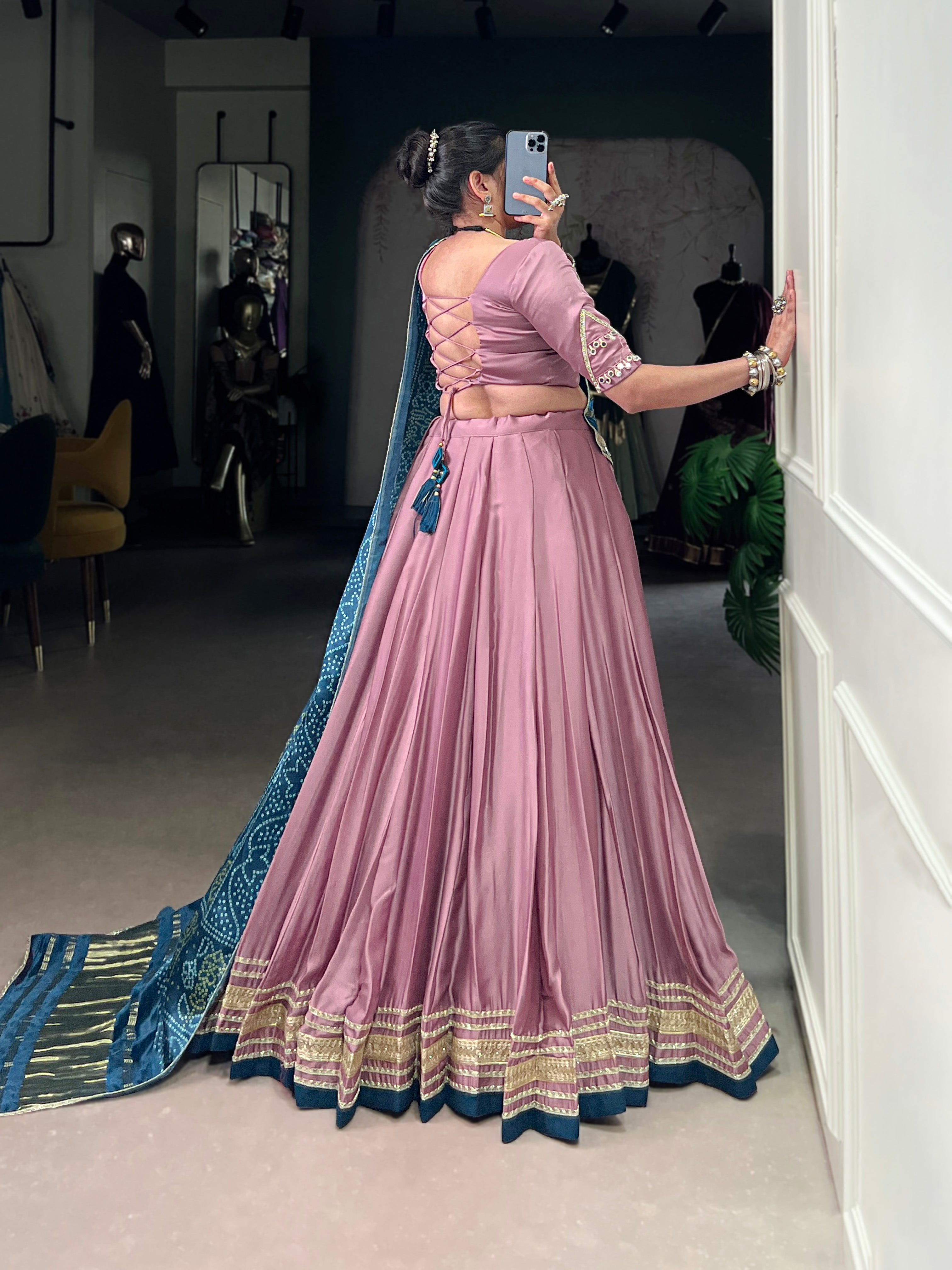Lorenvalley Fashion Onion Pink Silk Georgette Lace Touch Up Lehenga Choli with Dupatta