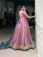 Thumbnail for Lorenvalley Fashion Onion Pink Silk Georgette Lace Touch Up Lehenga Choli with Dupatta