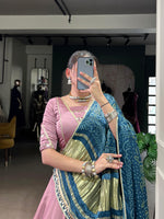 Thumbnail for Lorenvalley Fashion Onion Pink Silk Georgette Lace Touch Up Lehenga Choli with Dupatta