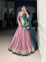 Thumbnail for Lorenvalley Fashion Onion Pink Silk Georgette Lace Touch Up Lehenga Choli with Dupatta