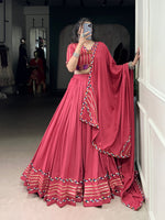 Thumbnail for Lorenvalley Fashion Darkpink Pure Rayon Original Mirror Gamthi Work With Gotta Patti Lace Touch Up Lehenga Choli with Dupatta