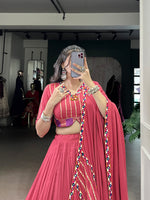 Thumbnail for Lorenvalley Fashion Darkpink Pure Rayon Original Mirror Gamthi Work With Gotta Patti Lace Touch Up Lehenga Choli with Dupatta