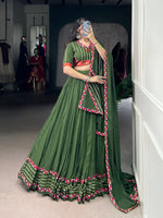 Thumbnail for Lorenvalley Fashion Mahendi Pure Rayon Original Mirror Gamthi Work With Gotta Patti Lace Touch Up Lehenga Choli with Dupatta