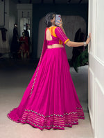 Thumbnail for Lorenvalley Fashion Pink Pure Rayon Original Mirror Gamthi Work With Gotta Patti Lace Touch Up Lehenga Choli with Dupatta