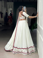 Thumbnail for Lorenvalley Fashion White Pure Rayon Original Mirror Gamthi Work With Gotta Patti Lace Touch Up Lehenga Choli with Dupatta