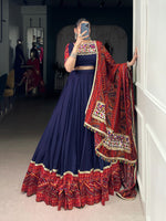 Thumbnail for Lorenvalley Fashion Navyblue Pure Rayon Bandhej Print and Foil Work with Lace Touch Up Lehenga Choli with Dupatta
