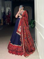 Thumbnail for Lorenvalley Fashion Navyblue Pure Rayon Bandhej Print and Foil Work with Lace Touch Up Lehenga Choli with Dupatta