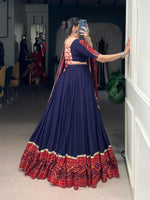 Thumbnail for Lorenvalley Fashion Navyblue Pure Rayon Bandhej Print and Foil Work with Lace Touch Up Lehenga Choli with Dupatta