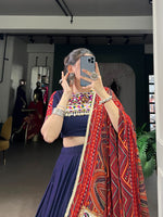 Thumbnail for Lorenvalley Fashion Navyblue Pure Rayon Bandhej Print and Foil Work with Lace Touch Up Lehenga Choli with Dupatta