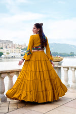 Thumbnail for Lorenvalley Fashion Mustard Pure Rayon Plain Frill Lehenga Choli with Koti