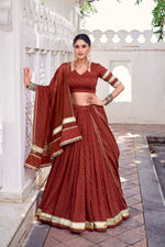 Thumbnail for Lorenvalley Fashion Rosegold Pure Chanderi Zari Weaving Work With Embossed Design Lace Touch Up Lehenga Choli with Dupatta