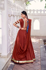 Thumbnail for Lorenvalley Fashion Rosegold Pure Chanderi Zari Weaving Work With Embossed Design Lace Touch Up Lehenga Choli with Dupatta