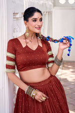Thumbnail for Lorenvalley Fashion Rosegold Pure Chanderi Zari Weaving Work With Embossed Design Lace Touch Up Lehenga Choli with Dupatta