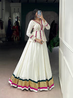Thumbnail for Lorenvalley Fashion White Pure Rayon Embossed Design Lace Touch up Lehenga Choli