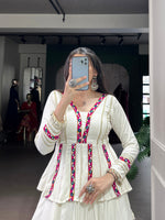 Thumbnail for Lorenvalley Fashion White Pure Rayon Embossed Design Lace Touch up Lehenga Choli