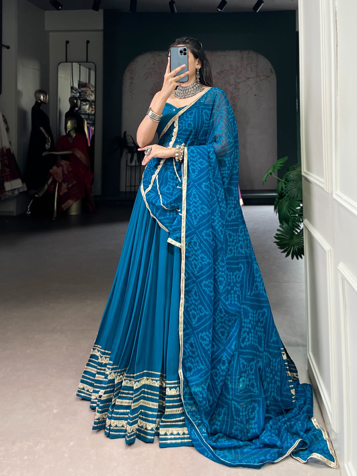 Lorenvalley Fashion Teal Pure Rayon Lace Touch Up Lehenga Choli with Dupatta