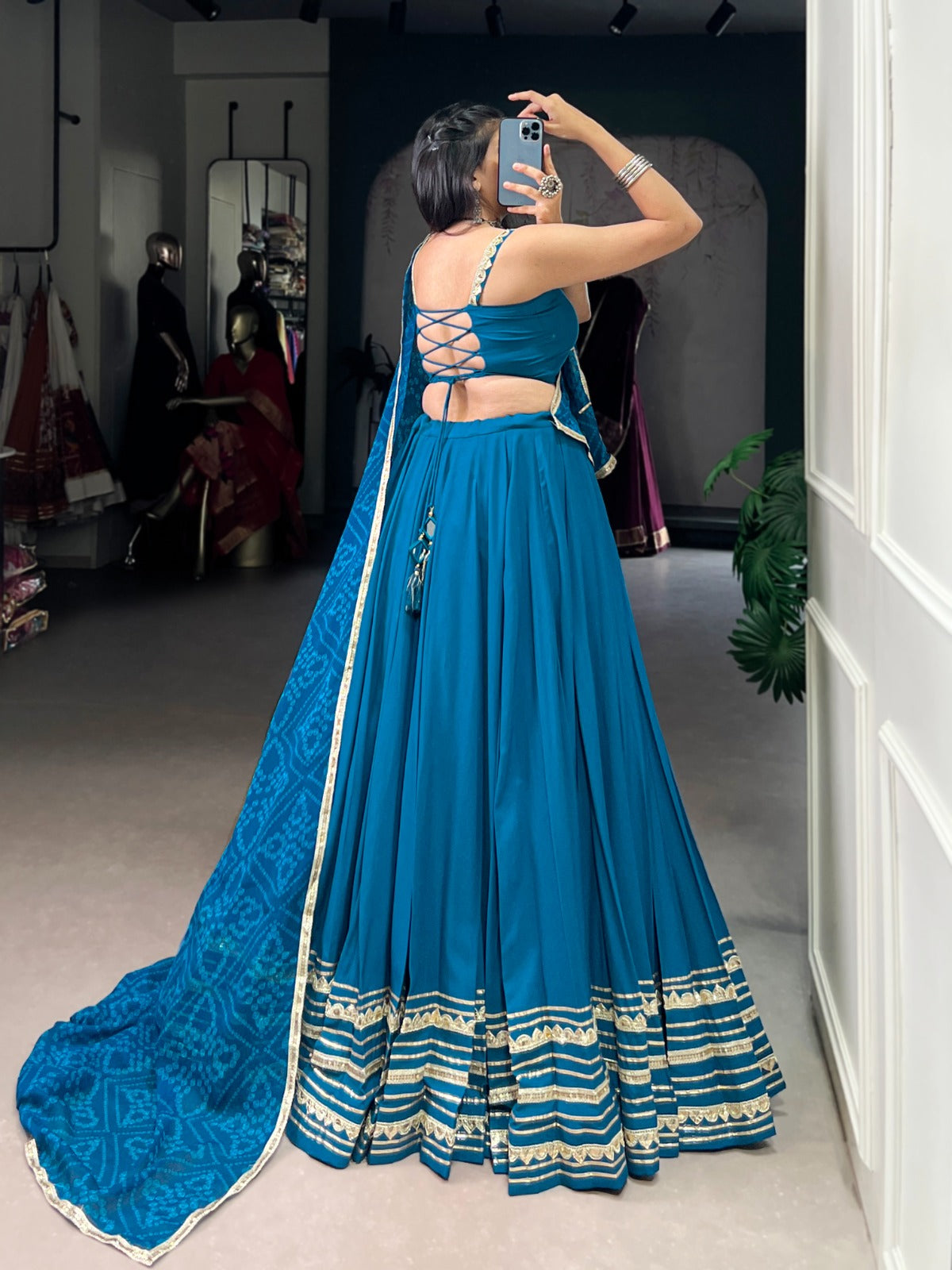 Lorenvalley Fashion Teal Pure Rayon Lace Touch Up Lehenga Choli with Dupatta