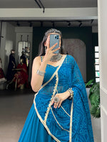 Thumbnail for Lorenvalley Fashion Teal Pure Rayon Lace Touch Up Lehenga Choli with Dupatta