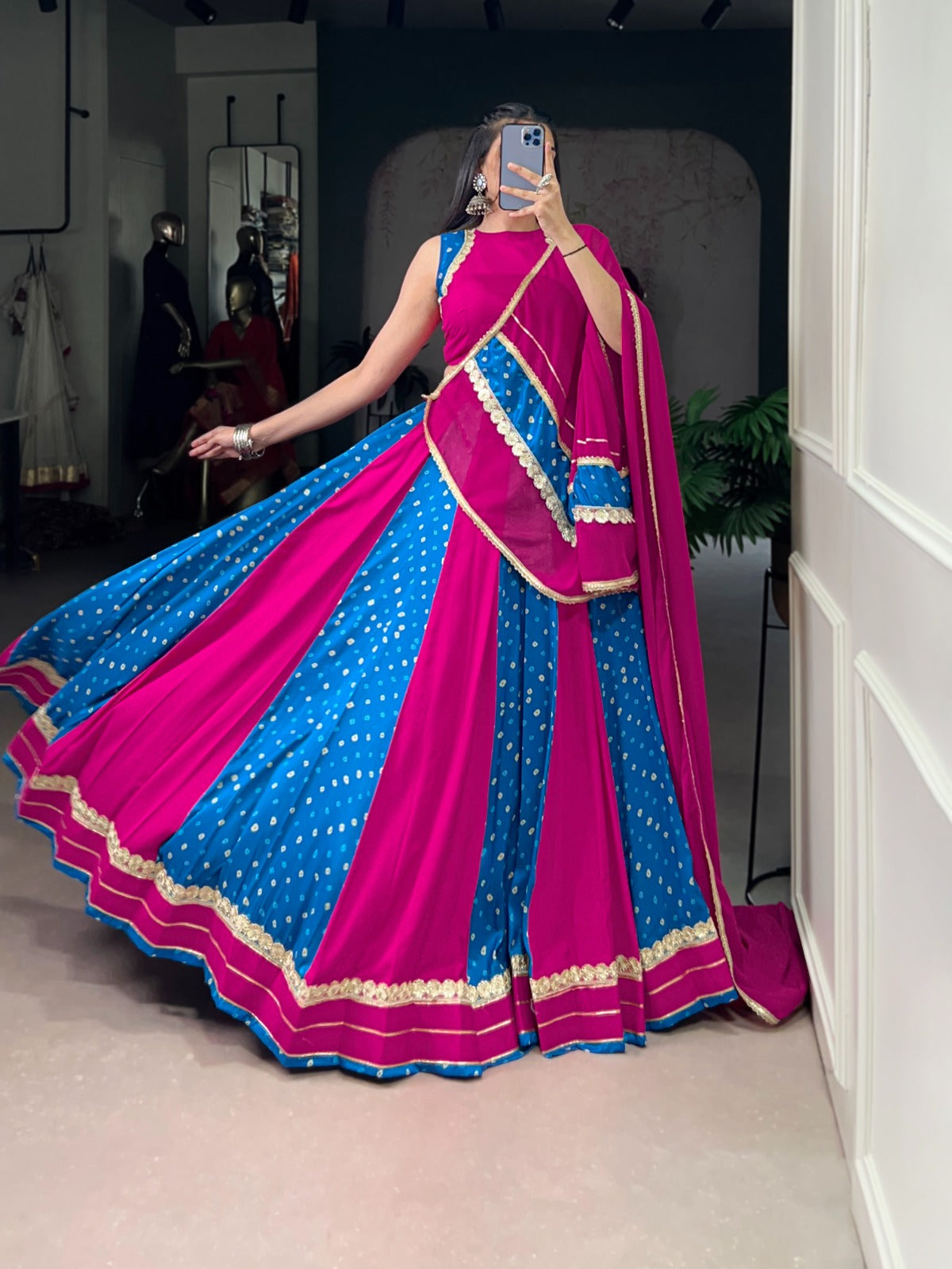 Lorenvalley Fashion Pink Tasar Silk Bandhej Print With Lace Touch Up Lehenga Choli with Dupatta