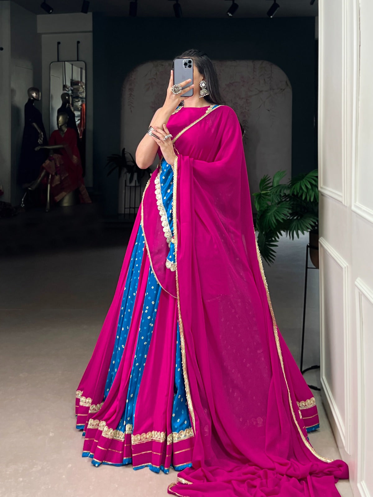 Lorenvalley Fashion Pink Tasar Silk Bandhej Print With Lace Touch Up Lehenga Choli with Dupatta