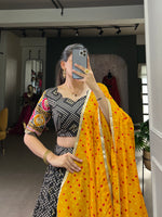 Thumbnail for Lorenvalley Black Tussar Silk Bandhej and Patola Print with Foil Work Lehenga Choli with Dupatta - Distacart