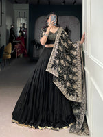 Thumbnail for Lorenvalley Fashion Black Pure Rayon Embossed Design Lace Border Lehenga Choli with Dupatta