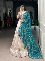 Thumbnail for Lorenvalley Fashion Offwhite Pure Rayon Lace Touch Up Lehenga Choli with Dupatta